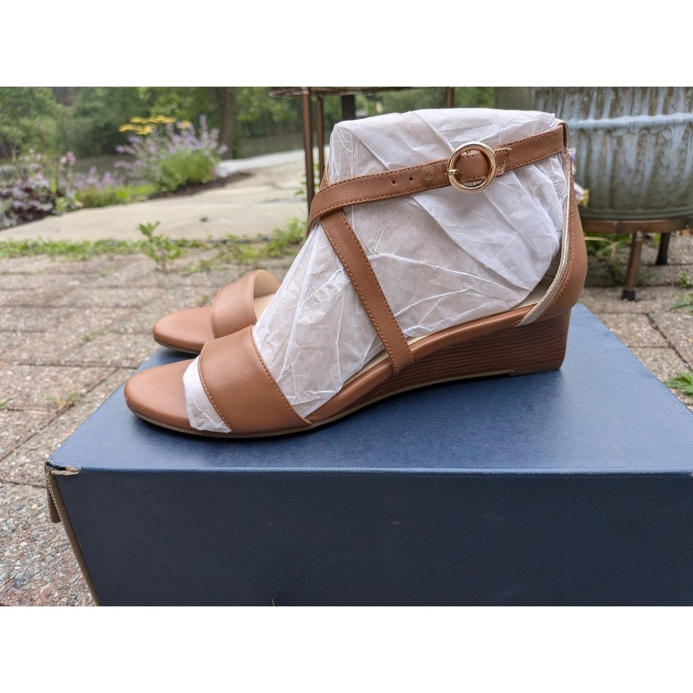 Cole Haan Hollie Wedge Sandal Pecan Leather - Size 7.5 New Classic Vacation